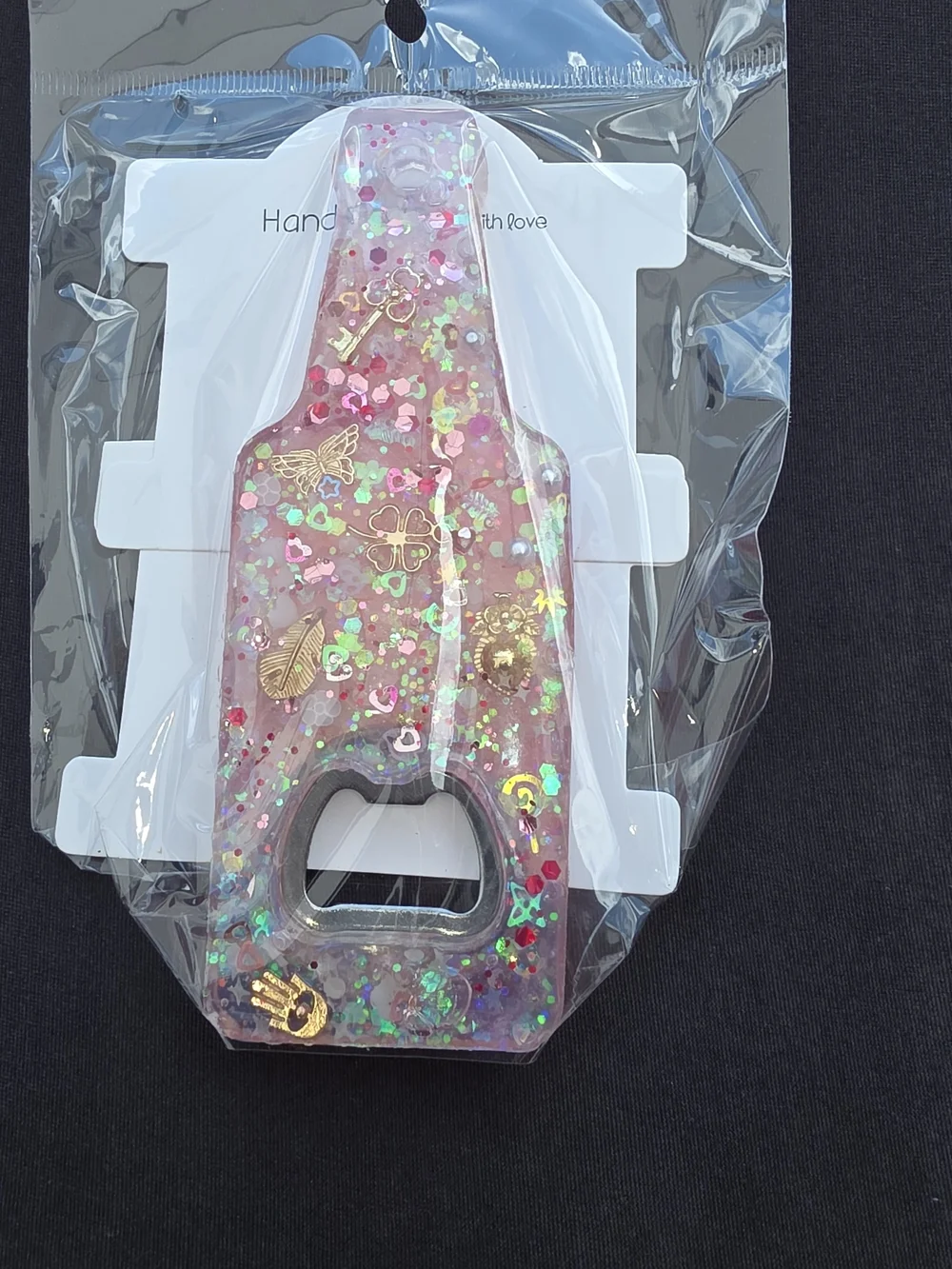 Handmade Pink Glitter Bottle Opener Resin with Gold Accents